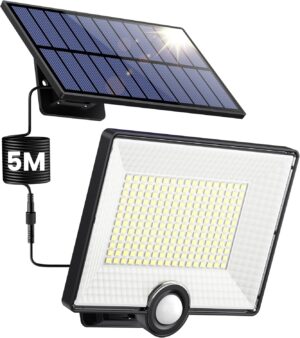 Pxwaxpy Lampe Solaire Exterieur Detecteur de Mouvement, 3 Modes204LED2000LM Lumiere Solaire Exterieure etanche IP65 eclairage Ex