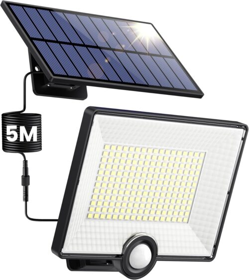 Pxwaxpy Lampe Solaire Exterieur Detecteur de Mouvement, 3 Modes204LED2000LM Lumiere Solaire Exterieure etanche IP65 eclairage Ex