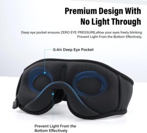 Masque de sommeil avec casque Bluetooth, masque de sommeil 3D sans fil, masque pour les yeux pour dormir sur le cotele dos, cadeau