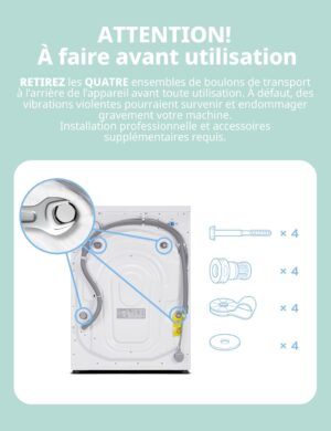 COMFEE' CFE12EW90-W Lave-linge frontal 9KG, Classe energetique A, Moteur BLDC 1400 tr-min, 15 Programmes, Prelavage, Blanc Classe e