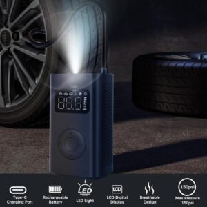 Mi Air Pump 2, Mijia Portable Air Compressor 2nd, Electric Car Tyre Inflator, Portable Pump Compressors 150PSI Lamp LED Torch, 2000m