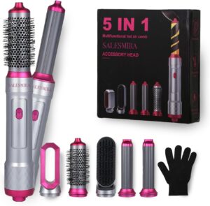 SALESMIRA Seche-Cheveux Multifonctions 5 en 1 WT-622 avec Gant Anti-Brulure Lissage, Boucles, Sechage Rapide Volumisant Parfai