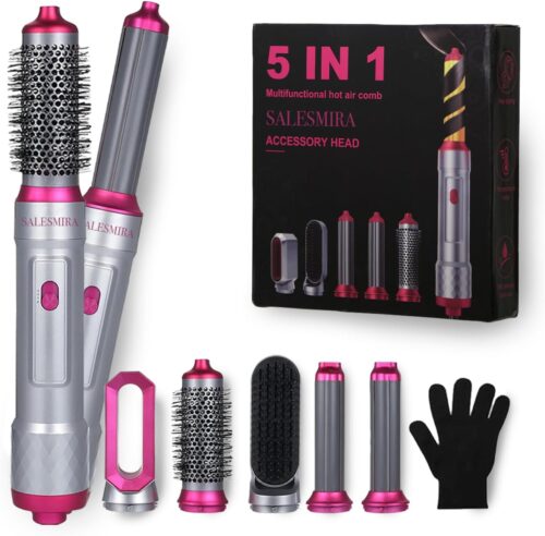 SALESMIRA Seche-Cheveux Multifonctions 5 en 1 WT-622 avec Gant Anti-Brulure Lissage, Boucles, Sechage Rapide Volumisant Parfai