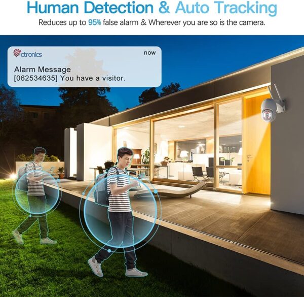 Ctronics PTZ Outdoor WiFi Surveillance Camera 1080P IP Camera Human Detection Automatic Tracking Pan 355 Tilt 90 Audio Bidirection