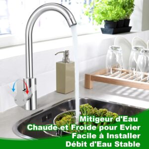71iRJyVYzNL._AC_SL1500_.jpg Mitigeur Cuisine avec Tuyau Flexible G38 x M10,Robinet Cuisine en Acier Inox avec Bec Pivotant a 360 Monocommande,Robinet Evier de