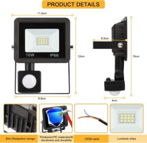 MXTIMWAN Projecteur LED Exterieur 10W - 6500K Blanc Froid - IP66 Etanche Eclairage Exterieur Avec Detecteur, Jardin, Patio, Garage
