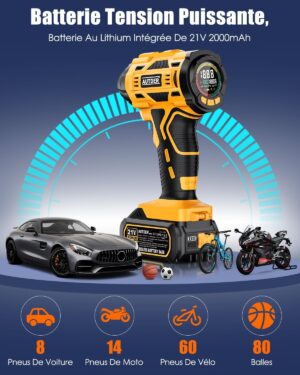 AUTDER Portable Air Compressor, Car Tyre Inflator, Max 180 PSI12.4 Bar, Wireless Car Compressor with 21V and 12V DC Battery, for Ca