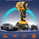 AUTDER Portable Air Compressor, Car Tyre Inflator, Max 180 PSI12.4 Bar, Wireless Car Compressor with 21V and 12V DC Battery, for Ca