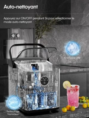 71iXlfFwFtL._SL1500_.jpg FOHERE Machine à Glaçons, 14kg en 24h, 8 Glaçons en 8 Minutes, avec 2 Tailles de Glaçons, Autonettoyante, Ice Maker sur Comptoir ave