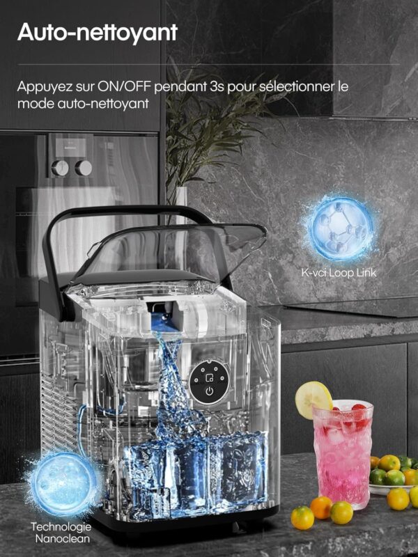FOHERE Machine à Glaçons, 14kg en 24h, 8 Glaçons en 8 Minutes, avec 2 Tailles de Glaçons, Autonettoyante, Ice Maker sur Comptoir ave