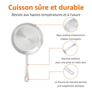 Amazon Basics Lot de 3 poeles a frire en acier inoxydable revetues d'aluminium, passe au four et au lave-vaisselle, poeles de 20 cm,