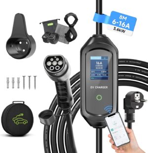 AFYEEV 3.6kW Electric Car Charger, 8101316A Switchable Current, Electric Car Charging Cable with Bag, IEC 62196-2, Type 2, 8 M