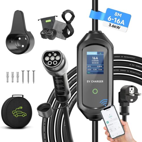 AFYEEV 3.6kW Electric Car Charger, 8101316A Switchable Current, Electric Car Charging Cable with Bag, IEC 62196-2, Type 2, 8 M