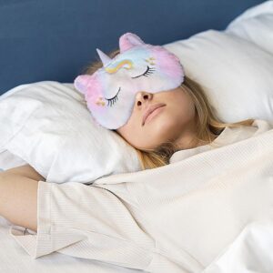 3 Pieces Licorne Masques de Sommeil Kit, Yeux Masque, Yeux Bandes pour Femmes Filles Enfants Moelleux Maison Lit Voyager Vol De Voit
