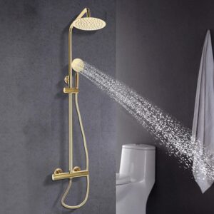 Golden Brass Shower Column Retro with Mixer Tap Set Stainless Steel Gold Shower System Mixer Shower Tap Thermostat Wall Mounted Show