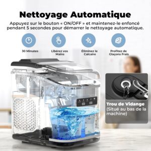 Ice Maker, 12 kg in 24 hours, Acmeenjoy Ice Maker with Ice Spoon, 9 Ice Cubes in 6-8 Minutes, Self-Cleaning and Portable Ice Cube Ma