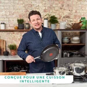 Tefal Jamie Olivers Cook's Direct Inox Lot de 3 poeles 202428 cm, Induction, Revetement antiadhesif, Indicateur de cuisson, Poigne