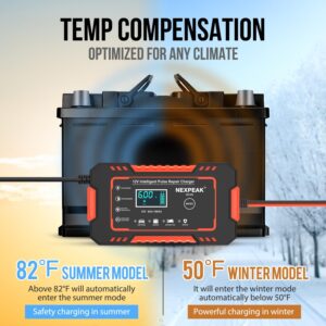 6A Car Battery Charger, NEXPEAK 6A 12V Smart Motorcycle Battery Charger, Automatic Repair Function Portable Battery Chargers for Car