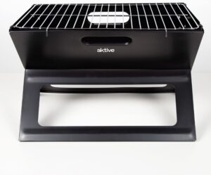 AKTIVE 63033 - Barbecue a Charbon Portable et Pliable en Acier Noir et Rectangulaire, avec Poignee de Transport, Dimensions 45 X 29