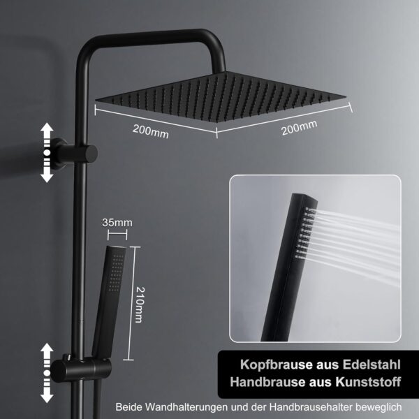 Gorbach Rainfall Shower Column without Tap Stainless Steel Adjustable Wall Mounted Shower Set Rain System with Rain Shower Head, She