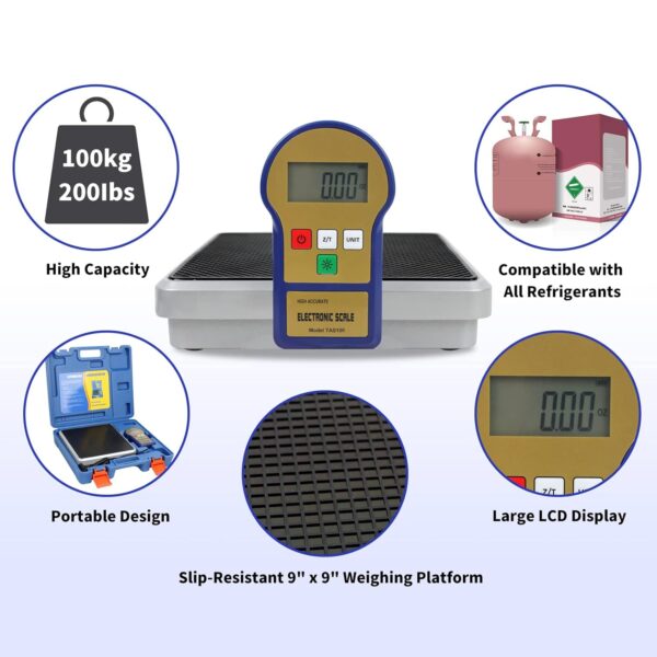 BACOENG Electronic Digital Refrigerant Loading Weight Scales 100 kg for Heating, Ventilation and Air Conditioning, LCD Display with
