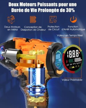 AUTDER Portable Air Compressor, Car Tyre Inflator, Max 180 PSI12.4 Bar, Wireless Car Compressor with 21V and 12V DC Battery, for Ca