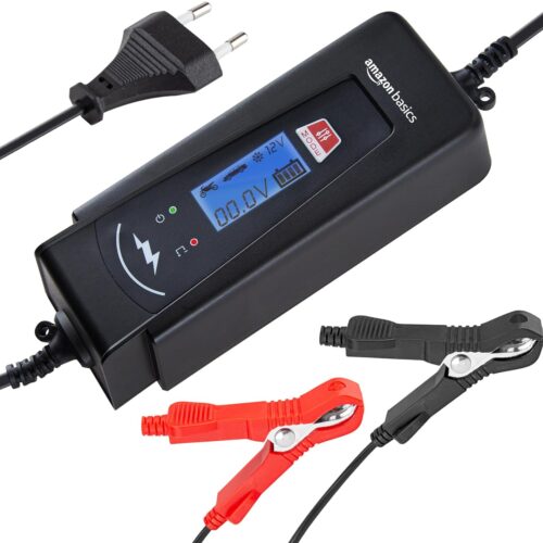 Amazon Basics Smart Automatic Battery Charger with Battery Tester Function, EU Plug, Output: 2A4A, 6V12V DC, Black