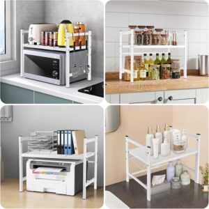 Quuylin 2 Niveaux Support de Four a Micro-Ondes Extensible,avec 6 Crochets,Extensible de 40 a 64 cm,Convient aux etageres de Cuisine