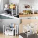 Quuylin 2 Niveaux Support de Four a Micro-Ondes Extensible,avec 6 Crochets,Extensible de 40 a 64 cm,Convient aux etageres de Cuisine