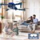 Karuisrc Drone Professionnel avec Camera Reglable electrique LED Bleue, Sans Balais Batterie Drone FPV Adulte Debutant Portee etendu