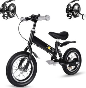 YBIKE 2 in 1 Children's Balance Bike with Pedals, Shock Absorbers, Mudguards, 12 14 Inches, Suitable for Children from 1 to 7 Years,