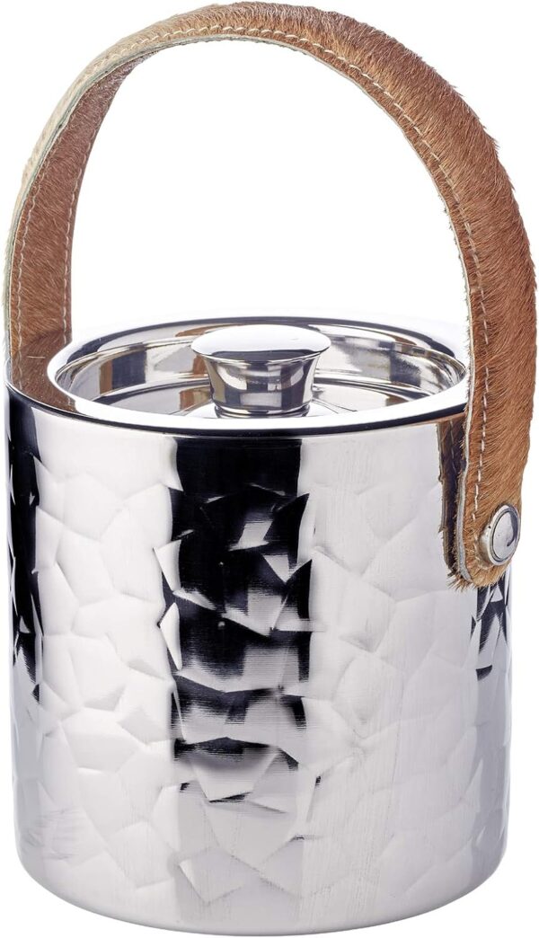 EDZARD Capri Ice Bucket, Ice Cube Tray with Lid, Height 17 cm, Polished Stainless Steel Cooler with Decorative Hammered Appearance