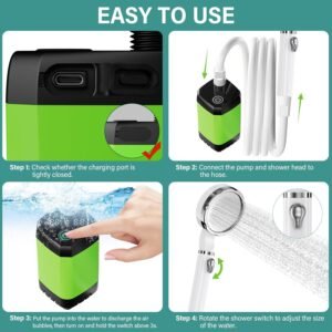 Camping Shower Kit, Upgrade 6000mAh Portable Shower Pump with Temperature Display and Power Display for Camping, Pets, Car Cleaning