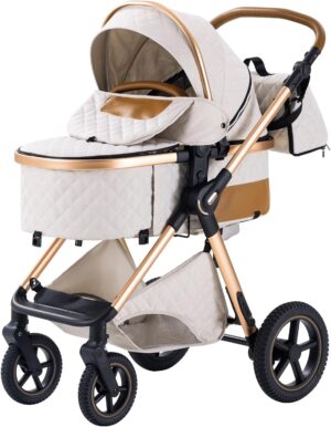 BEBBY Poussette 3 en 1, Poussettes Combinee Portable Pliant en Un Clic,Poussettes Citadines Avec Siege Auto, Poussette Canne Paysage