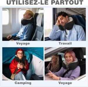 71kP4zIn2sL._AC_SL1500_.jpg Coussin de Voyage, Oreiller de Voyage Memoire Forme, Ergonomique Coussin Voyage Avion Adulte Travel Neck Pillow avec Sac de Rangemen