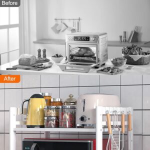 Quuylin 2 Niveaux Support de Four a Micro-Ondes Extensible,avec 6 Crochets,Extensible de 40 a 64 cm,Convient aux etageres de Cuisine