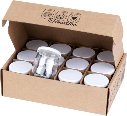 DIY Creation - Lot de 12 Pots de Yaourt en Verre avec couvercles hermetiques - Yaourtiere Seb Multidelices, Thermomix, Cookeo - peti