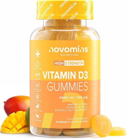 Gommes Vitamine D3 4000 UI Systeme Immunitaire, Os, Dents Muscles Formule Haute Absorption pour Adultes Sans Gluten, Sans Ge