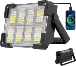 OHAYORI Projecteur LED Rechargeable Portable, Lampe de Travail Etanche, Lumiere USB 4 Modes Avec Panneau Solaire Pour Camping, Garag