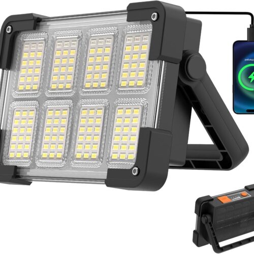 OHAYORI Projecteur LED Rechargeable Portable, Lampe de Travail Etanche, Lumiere USB 4 Modes Avec Panneau Solaire Pour Camping, Garag
