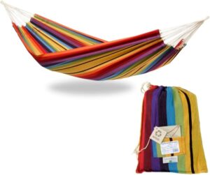 71lJG3GNcaL._AC_SL1500_.jpg AMAZONAS Hamac classique XL Barbados Rainbow fait a la main au Bresil jusqu'a 200 kg de capacite de charge avec 230 x 150 cm pour 1-