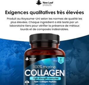 Collagene Marin Pur de Type 1, Peptides de Collagene Hydrolyses Enrichis en Acide Hyaluronique et Vitamine C, Acides Amines Essentie