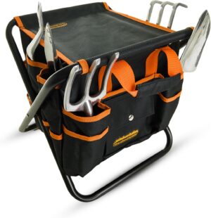 GardenHOME 7 Piece Garden Kit - Sturdy Folding Stool - Gardening Tools Gift for Women, Men, Children, Detachable Bag
