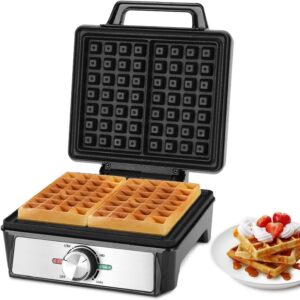 Aigostar Gaufrier pour 2 Gaufres Belges, 1600W, Plaques Profondes Antiadhesives, 20,2x17,2x2 cm, Gauffrier avec Temperature Reglable