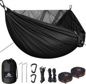 NATUREFUN Hamac de Camping avec Moustiquaire Capacite de Charge de 300kg, (290 x 140 cm) Nylon Parachute Respirant, sechage Rapide