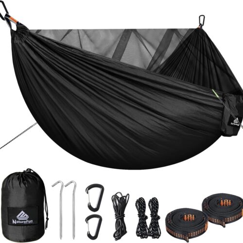 NATUREFUN Hamac de Camping avec Moustiquaire Capacite de Charge de 300kg, (290 x 140 cm) Nylon Parachute Respirant, sechage Rapide
