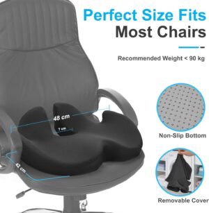 Ajiteogy Coussin de Bureau en Mousse memoire - Ergonomique et Respirant pour Un Confort prolonge - Housse Amovible et Lavable - Noir