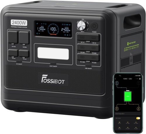 FOSSiBOT F2400 Portable Electric Station, Electric Generator 2048Wh LiFePO4 Battery Backup, 3 Outputs AC 2400W (4800W Pic) 230V Rech