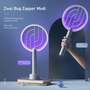Mosiller 2-in-1 Electric Fly Swatter, 4000V with Charging Station, Portable Mosquito Swatter and UV Lamp, 3 Layers Net Protection (P