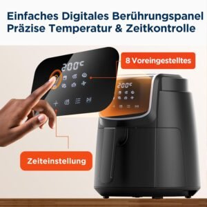 Friteuse sans huile Midea 4L 1500W, 8 programmes, 200°C